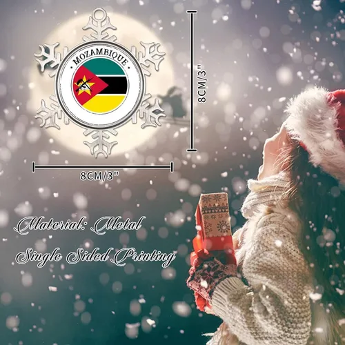 Miniatura 2 de Mozambique - Adornos de Navidad de copo de nieve de metal, recuerdo patriótico, regalo de recuerdo de país, adornos de Navidad para árbol, bandera