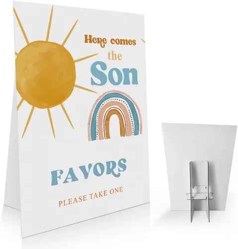 Miniatura 6 de Letrero para baby shower con texto en inglés «Here Comes the Son» de 8 x 11 pulgadas, «Babies are Sweet Please Take a Treat», letrero de baby shower
