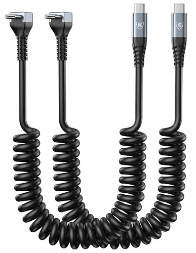 Miniatura 15 de Cable USB A a USB C de 90 grados, paquete de 2 cables USB tipo C en espiral de 3 pies para automóvil, cable de carga rápida USB-C compatible