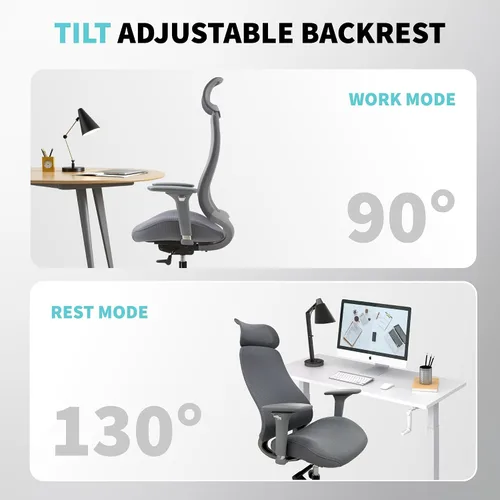 Miniatura 5 de Silla de oficina ergonómica de malla con respaldo en forma de S, reposabrazos ajustables 4D, profundidad de asiento deslizante, reposacabezas fijo