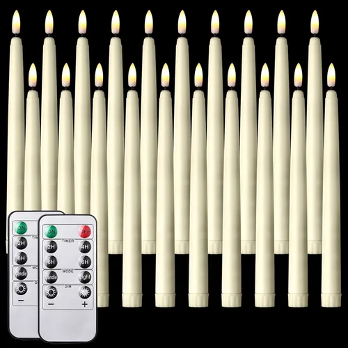Miniatura 11 de Tuanse Paquete de 20 Velas Cónicas Blancas Sin Llama Parpadeantes a Granel Largas LED de Adviento Candelabros Operadas con Batería con Control Blanco