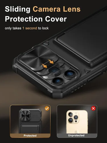 Miniatura 4 de Vihibii Funda para iPhone 13 Pro Max/iPhone 12 Pro Max con tarjetero (4 tarjetas) [bloqueo RFID] y cubierta de cámara deslizante, protección contra