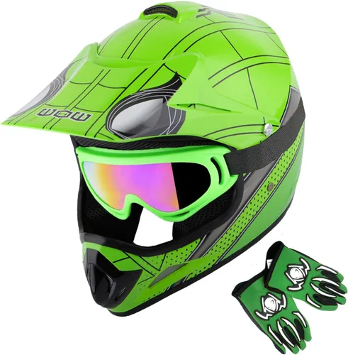 Miniatura 8 de WOW Casco de motocross BMX MX ATV para niños y jóvenes, casco Dianosour Dragon + gafas + guante marciano juvenil: paquete HJOY MG