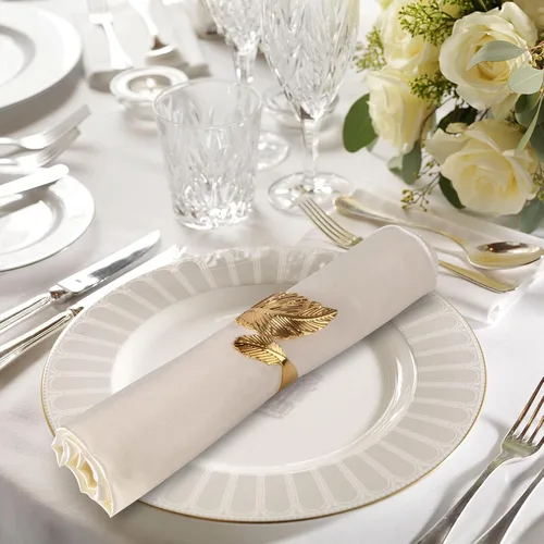 Miniatura 7 de VIJIV Juego de 12 servilletas de tela y juego de 6 anillos de servilleta dorados, 17x17 servilletas de cena cuadradas de satén para mesa, anillos