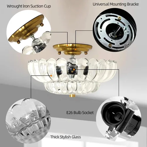 Miniatura 3 de Luces de techo semiempotradas, luz de vidrio blanco, base dorada, lámpara moderna para pasillo, sala de estar, cocina, dormitorio, 3 bombillas