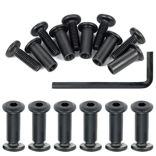 Miniatura 10 de 25 tornillos hexagonales negros y tuercas de barril M6x20mm para muebles, tornillos hexagonales negros y tuercas de barril, tornillos de fijación