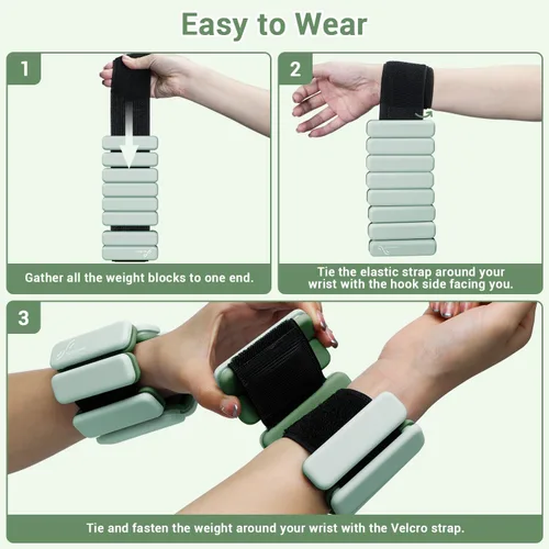 Miniatura 7 de Sportneer Pesas de muñeca y tobillo para mujeres y hombres, 1 par (1 libra/2 libras cada uno), pulsera con peso ajustable de silicona para yoga