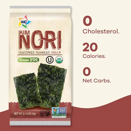 Miniatura 8 de KIMNORI Bocadillos de algas orgánicas prémium – Crujiente barbacoa coreana (KBBQ) Laver, Keto, vegano y superalimento bajo en calorías, 12 paquetes