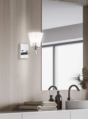 Miniatura 3 de JONATHAN Y Lámpara de pared cromada Marion de 5 pulgadas para decoración de baño, pantalla de vidrio transparente con semillas, lámpara reversible