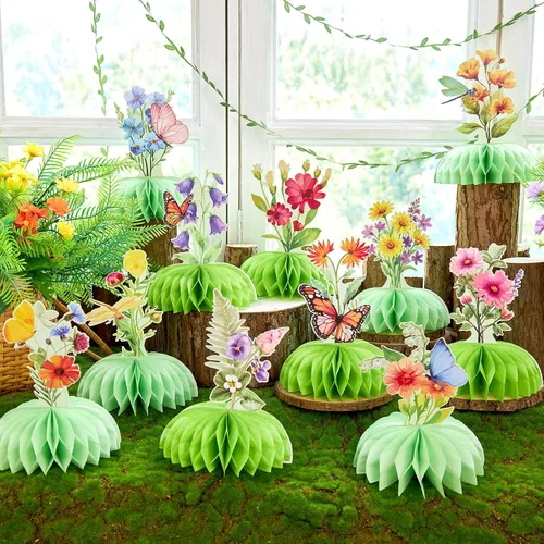 12Pcs Green Butterfly Flower Honeycomb Table Centerpieces–Reusable Easy Assembly Garden Table Decor for Women, Spring Theme, Birthday, Summer,