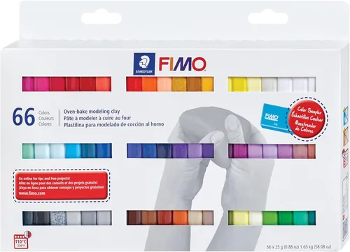 STAEDTLER FIMO 8023 C66-1 - Arcilla de polímero suave para hornear, para joyería, escultura, manualidades, 66 piezas, colores surtidos, 8023 C66-1