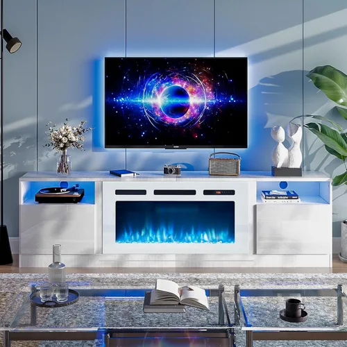 Miniatura 16 de oneinmil Soporte de TV con chimenea eléctrica de 36 pulgadas, centro de entretenimiento con luz LED, soporte de entretenimiento con textura