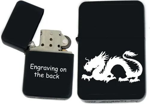 Miniatura 26 de Groomsman - Encendedor personalizado a prueba de viento negro mate, grabado láser gratuito para él, marido, padre, padrinos de boda Yin-yang-tigre