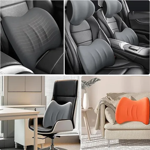 Miniatura 4 de Juego de almohada de apoyo lumbar y reposacabezas de automóvil, espuma viscoelástica y funda extraíble transpirable, diseño ergonómico para aliviar