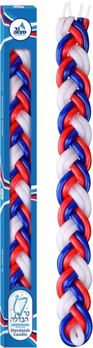 Ner Mitzvah Vela Havdalah trenzada – Vela Havdallah grande de cera de parafina roja, azul y blanca hecha a mano – Regalo de Shabat Judaica