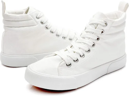 yageyan Zapatillas de lona altas para mujer, zapatos clásicos de moda, cómodos zapatos blancos y leopardo para caminar, Blanco