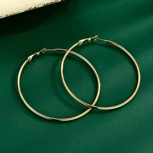 Miniatura 3 de Juego de 4 pares de aretes de aro grandes para mujeres y niñas, de acero inoxidable 316L, hipoalergénicos, chapados en plata, chapados en oro de 14