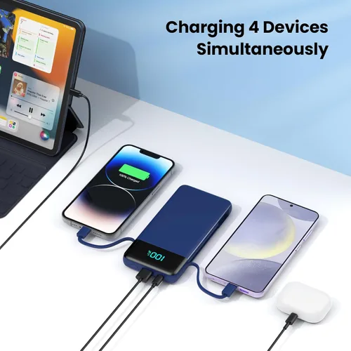 Miniatura 6 de Cargador portátil para iPhone con cables integrados y enchufe de pared, cargador de batería USB C de carga rápida de 13800 mAh, 4 salidas esenciales