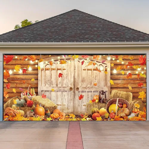 Preboun Cartel de otoño para puerta de garaje de 6 x 13 pies, telón de fondo de Acción de Gracias, cubierta de puerta colgante de otoño, decoración