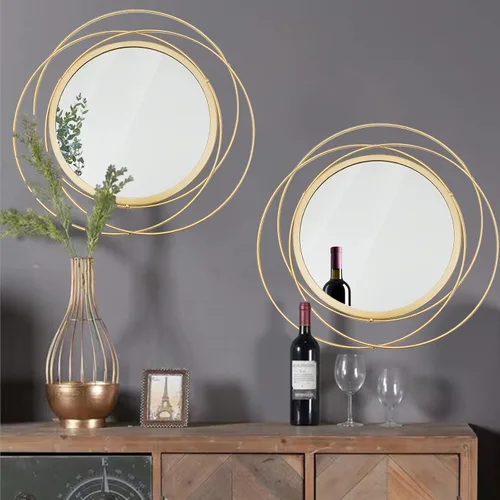 Miniatura 13 de Juego de 2 espejos circulares negros de 33.7 cm, marco de hierro, decoración de pared del hogar, espejos redondos colgantes para sala de estar