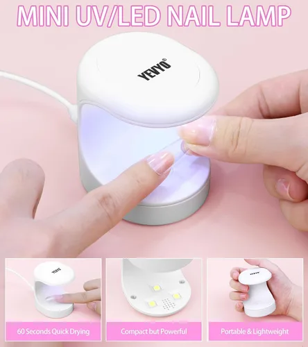 Miniatura 6 de Juego de uñas acrílicas con taladro y luz UV, juego de uñas para principiantes con todo incluido, set de 24 polvos acrílicos de brillo con monómero