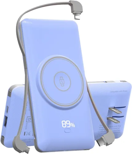 Miniatura 14 de Cargador portátil magnético de 10000 mAh para iWatch e iPhone, banco de energía inalámbrico de carga rápida USB C de 22.5W con cables integrados