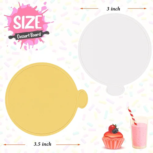 Miniatura 2 de 100 piezas de 3.1 pulgadas de mini tableros para pastel y mousse, base para cupcakes dorada de 8 cm