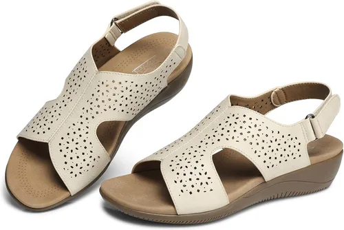 Miniatura 6 de SHIBEVER Sandalias planas para mujer, cómodas y elegantes, con soporte de arco ortopédico, puntera abierta, sandalias de verano para caminar