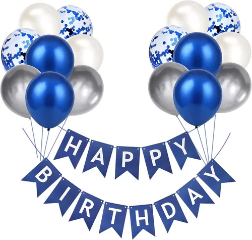 Miniatura 9 de Cartel de feliz cumpleaños, banderines, globos de fiesta azul bebé, confeti, globos de látex, pancartas de fiesta para niños y niñas, decoraciones