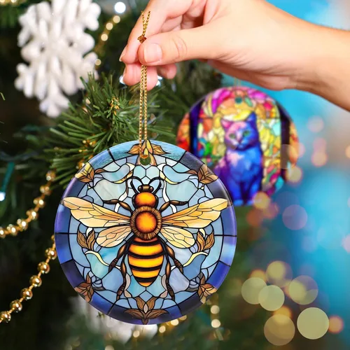 Miniatura 5 de Touber Adorno Navideño, Adorno de Navidad, Idea de Regalo de Vacaciones, Recuerdo Familiar, Cerámica Redonda, Intercambio de Regalos, Idea de Abeja