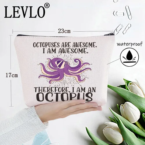 Miniatura 2 de LEVLO Bolsa de maquillaje cosmético de pulpo, regalo para amantes del pulpo, los pulpos son impresionantes bolsa de maquillaje con cremallera