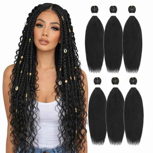 Miniatura 48 de Cabello trenzado preestirado, cabello trenzado degradado de 24 pulgadas, 6 paquetes de ajuste de agua caliente, cabello sintético Yaki profesional