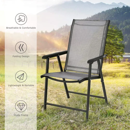 Miniatura 8 de S AFSTAR - Sillas plegables para patio, silla portátil con reposabrazos para exteriores, jardín, jardín, piscina Gris