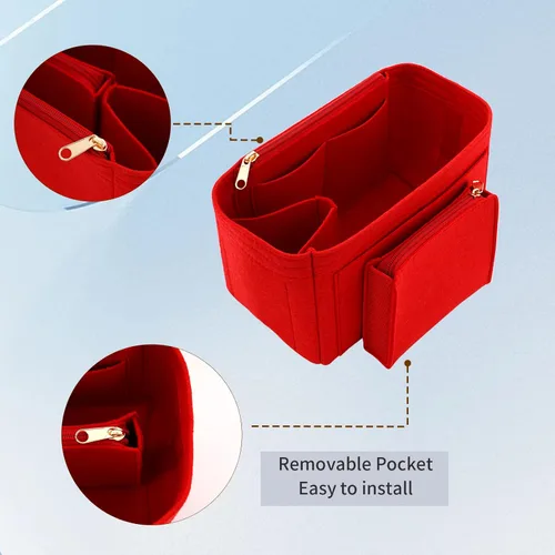 Miniatura 5 de Organizador de bolsas de fieltro compatible con Speedy, Neverfull, organizador de bolsos de alta calidad con bolsillos con cremallera (M, rojo)