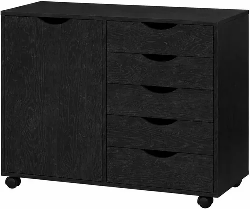 Miniatura 23 de Cajón de 5 cajones con gabinete de 2 estantes, negro, almacenamiento inteligente, perfilado con divisores ajustables, ruedas con cerradura