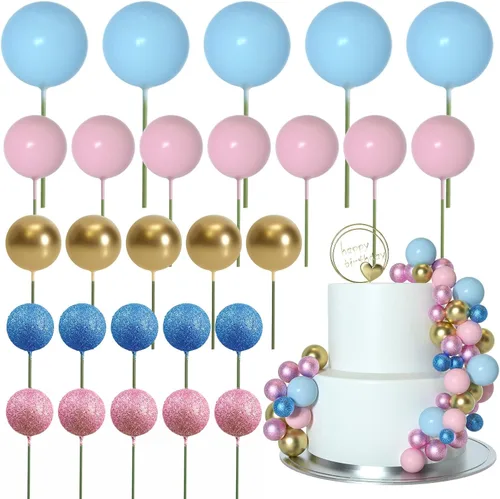 Miniatura 11 de ASTARON 50 piezas de palitos para topper de pastel con bolas mini, globos para decoración de pastel, suministros de espuma, bolas para decoración