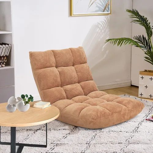 Miniatura 2 de COSTWAY Silla de suelo, sillas de videojuegos con soporte para el respaldo, ajustable de 14 posiciones, marco de acero aleado, forro polar coral