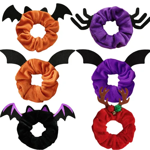 Miniatura 6 de Coleteros de terciopelo para el cabello de Halloween, bandas amarillas para el cabello, accesorios para el cabello a cuadros, coleteros a cuadros