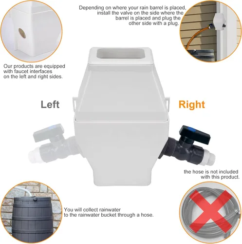 Miniatura 6 de Desviador de barril de lluvia, sistema de recolección de agua de lluvia que se adapta a bajante de 2 x 3 o 3 x 4 pulgadas, kit de desviador de Blanco