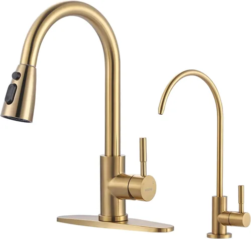 Miniatura 27 de WOWOW - Grifo de cocina cromado con rociador, grifo de fregadero de cocina extraíble de acero inoxidable con placa de cubierta, grifo de cocina