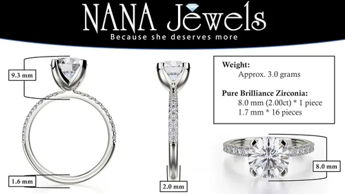 Miniatura 2 de 100ct-400ct Simulated Diamond Zirconia Engagement Ring Round Cut Solitaire wSides in Sterling Silver