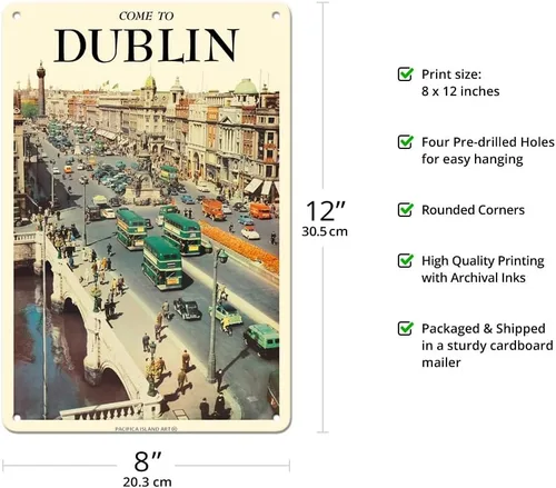 Miniatura 2 de Pacifica Island Art Cartel de viaje vintage con texto en inglés «Come To Dublin Ireland – O'Connell Street – Vintage Travel Poster c.1950s – 8 x 12