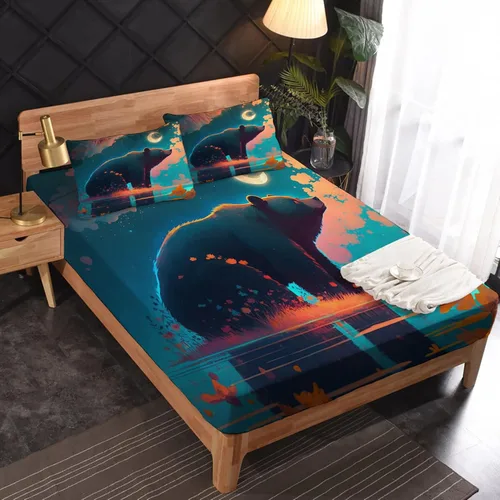 Miniatura 3 de Juego de sábanas de tamaño individual, sábanas de oso – Sábanas y fundas de almohada de microfibra de 3 piezas, juego de sábanas con patrones de Aa
