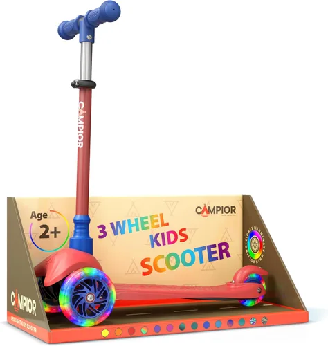 Miniatura 14 de Mini scooter naranja de 3 ruedas para niños, dirección por inclinación con ruedas LED iluminadas, manubrio ajustable, cubierta ancha antideslizante