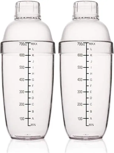 Miniatura 6 de Coctelera de plástico, mezclador de bebidas, agitador manual con taza y escalas, transparente (10 oz / 300cc)