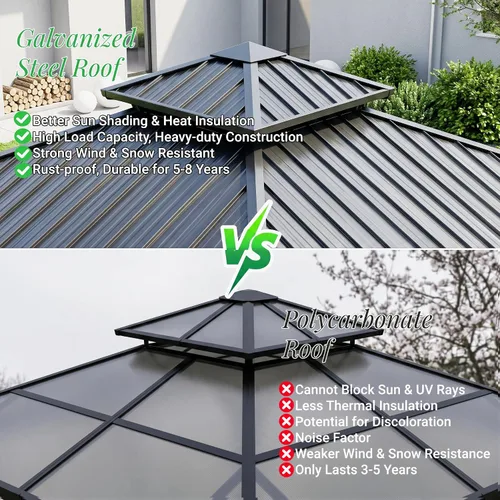 Miniatura 7 de Glorieta de Techo Duro de 10'x10' para Exteriores, Glorieta de Patio de Aluminio con Doble Techo, Toldo de Acero Galvanizado con Malla y Cortinas
