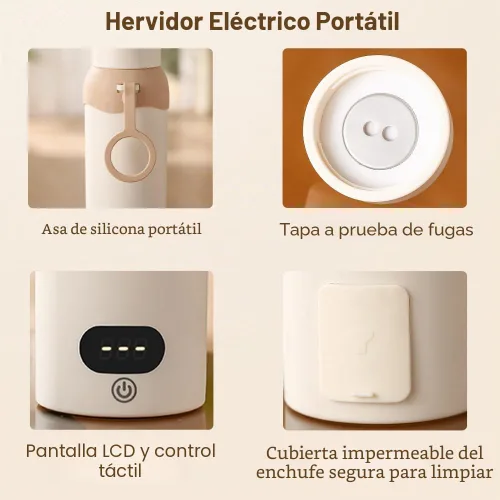 Miniatura 5 de Hervidor eléctrico de viaje, pequeño hervidor portátil de acero inoxidable 304 con apagado automático y 6 controles de temperatura