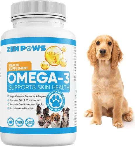 Aceite de pescado Omega 3 para perros – 180 unidades de tabletas – Ayuda a eliminar el derramamiento, alergia de la piel, picazón y alivio de la