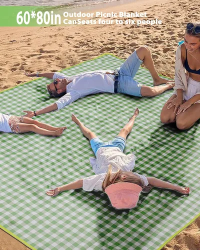 Miniatura 6 de Manta de pícnic, alfombra plegable impermeable de arena, 60 x 80 pulgadas, manta de picnic extra grande para playa, camping, senderismo, viajes, al