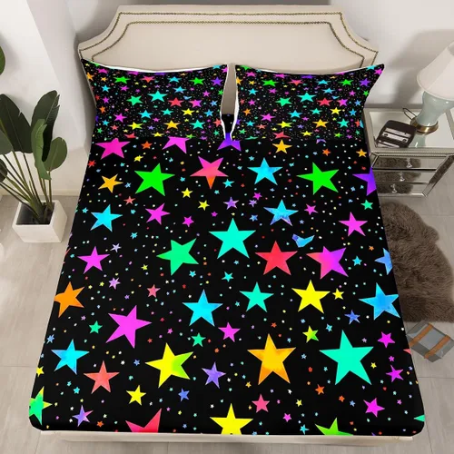 Miniatura 7 de Erosebridal Sábanas de calavera de azúcar, sábana bajera ajustable de Halloween, tamaño individual, ropa de cama de galaxia trippy morada, funda